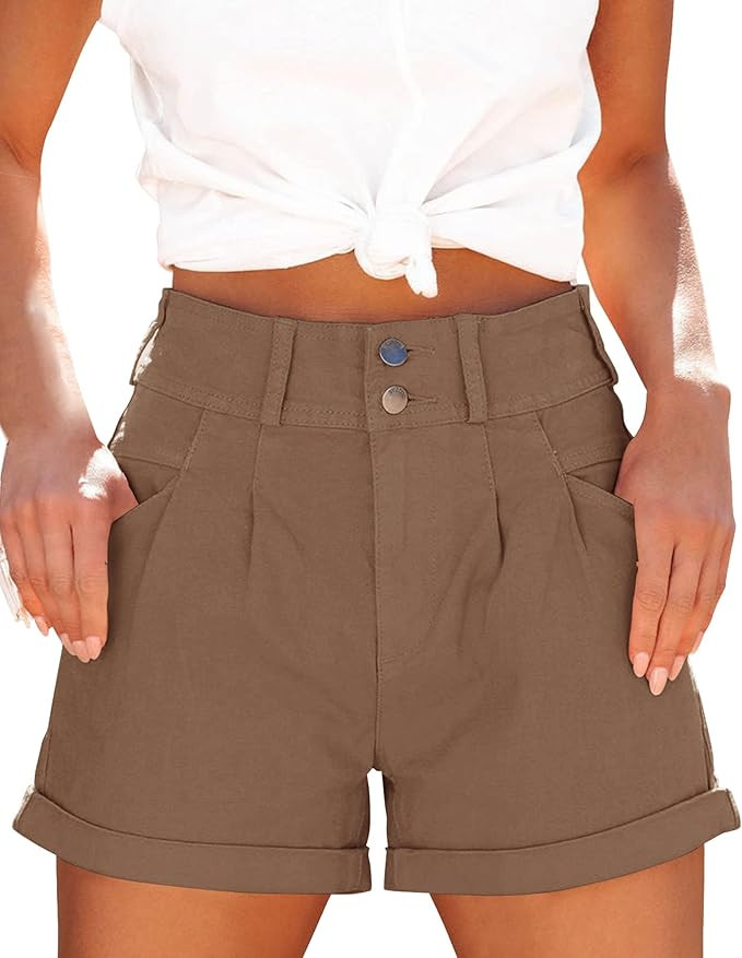 Womens Relaxed Fit Casual High Waist Pocketed Denim Shorts | Amazon (US)