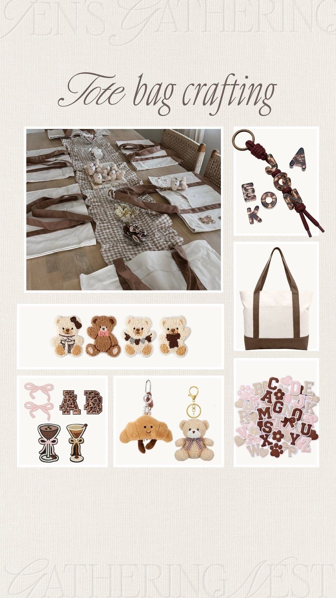 Tote bag crafting supplies 🧸🍂🤎

#canvastote #falldiy #fallgirlsnight #girlsnight #patches #charms #bagcharms #diy #diytote #hostess #birthdayparty #teddybear

#LTKSeasonal #LTKvlog #LTKdayinmylife