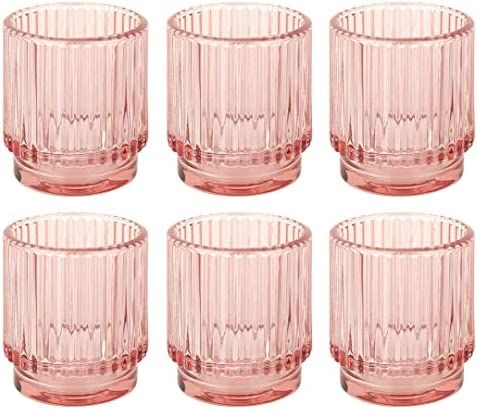 Ribbed Glass Votive Candle Holders - Aesthetic Decor & Candle Holders for Table Centerpiece Blush... | Amazon (US)