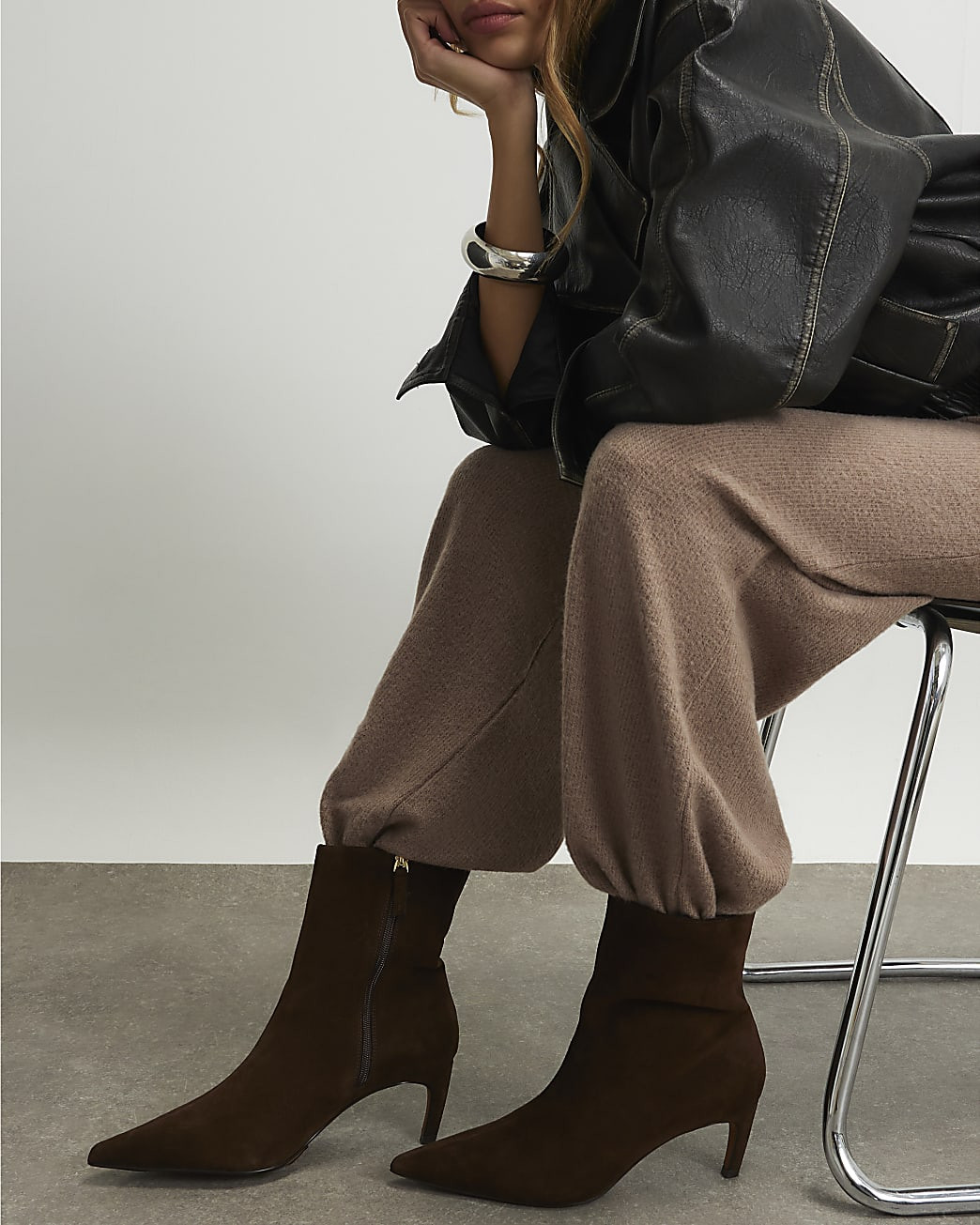 Brown Suede Pointed Heel Boots | River Island UK & IE