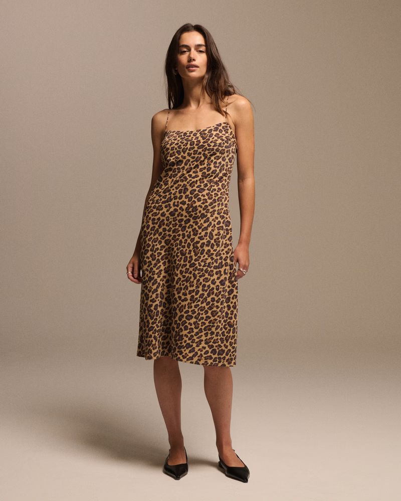 Women's Slip Midi Dress | Leopard Print Dress | Brown Wedding Guest Dress | Abercrombie & Fitch (US)