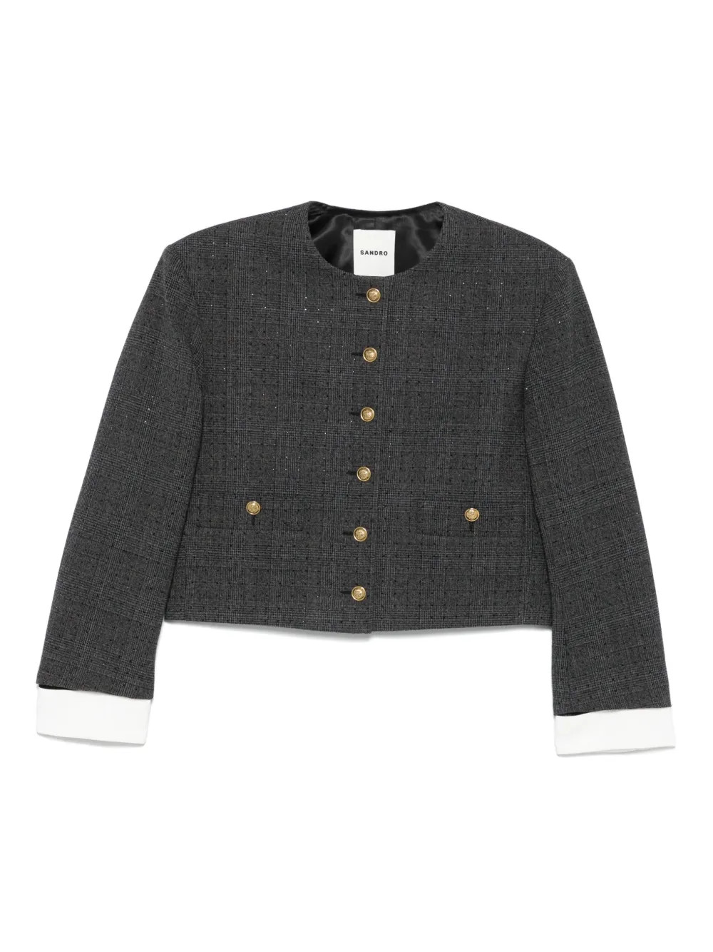 SANDRO check-print Cropped Jacket | Grey | FARFETCH | Farfetch Global