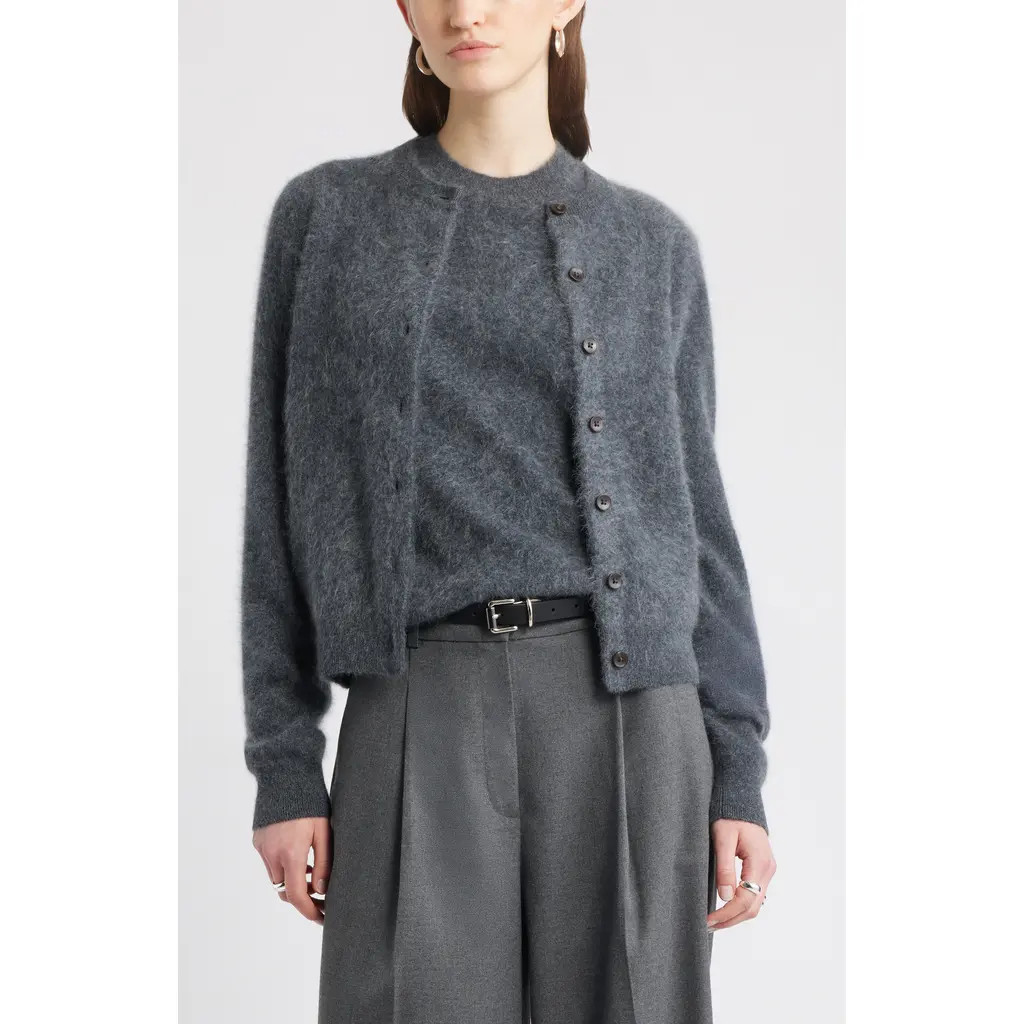 Nordstrom Brushed Cashmere Cardigan in Grey Onyx Heather at Nordstrom, Size Xx-Small | Nordstrom