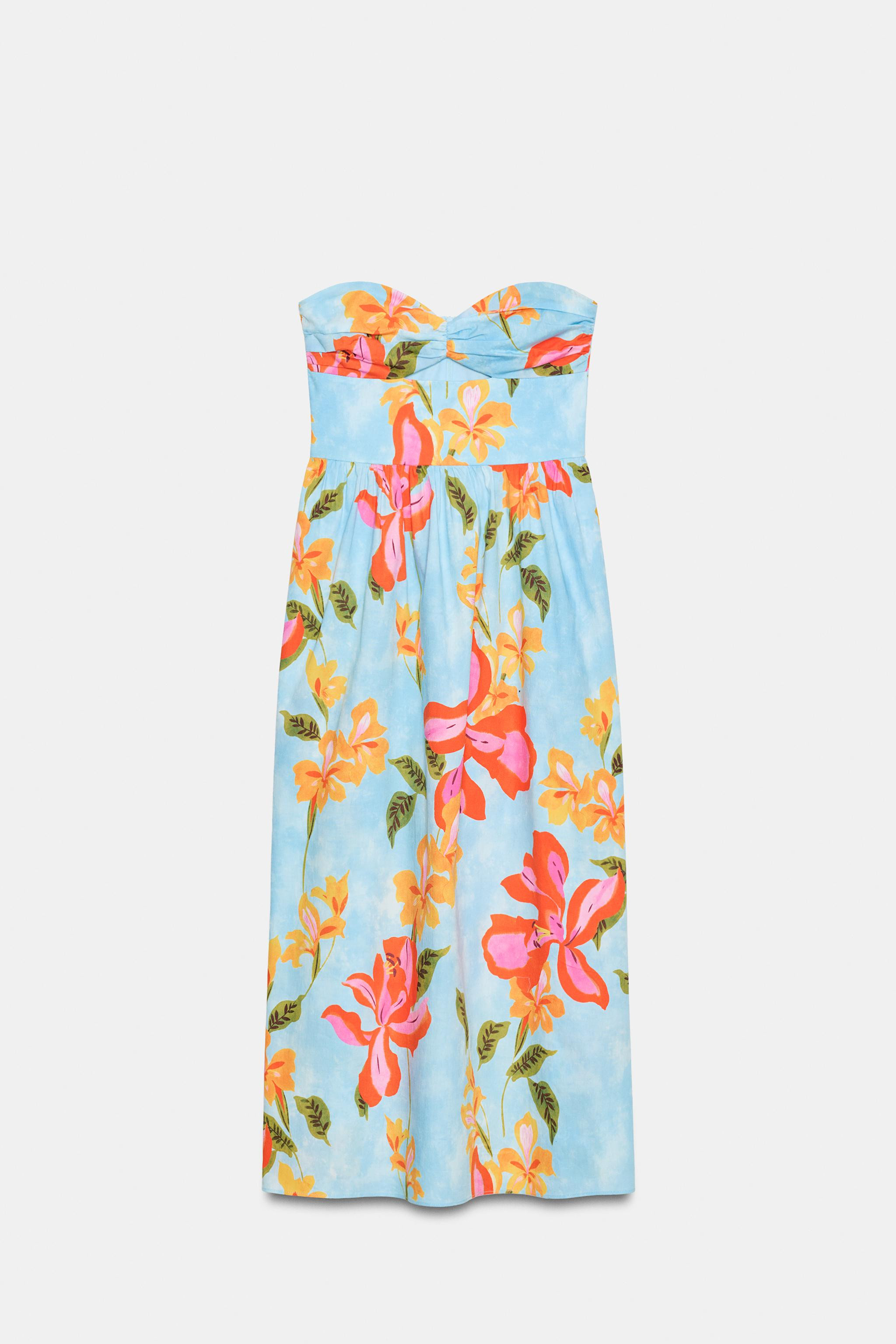 FLORAL POPLIN MIDI DRESS | Zara US