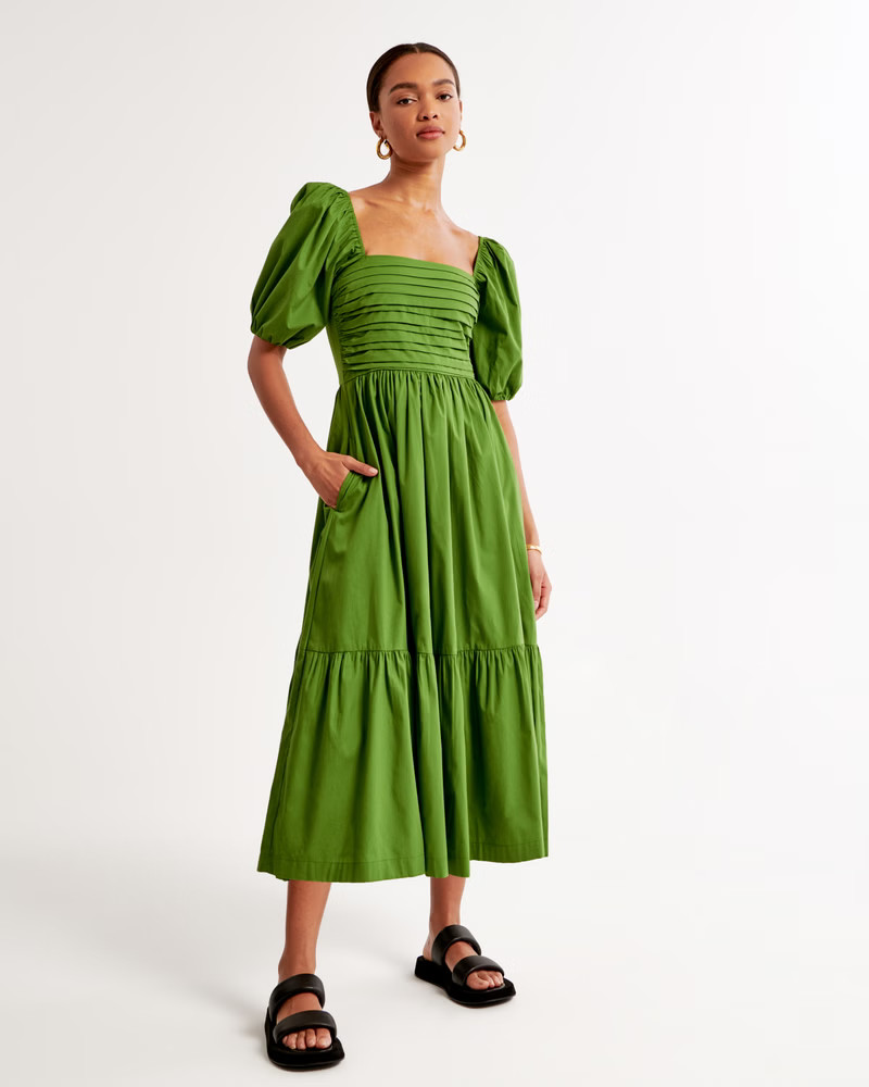 Emerson Poplin Puff Sleeve Midi Dress | Abercrombie & Fitch (US)