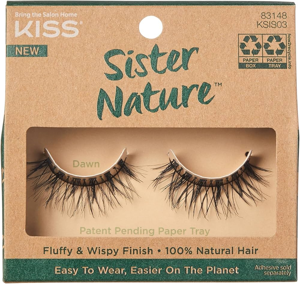 KISS Sister Nature False Eyelashes, Dawn', 12 mm, 100% Natural Hair, Recyclable Paper Box, Printe... | Amazon (US)