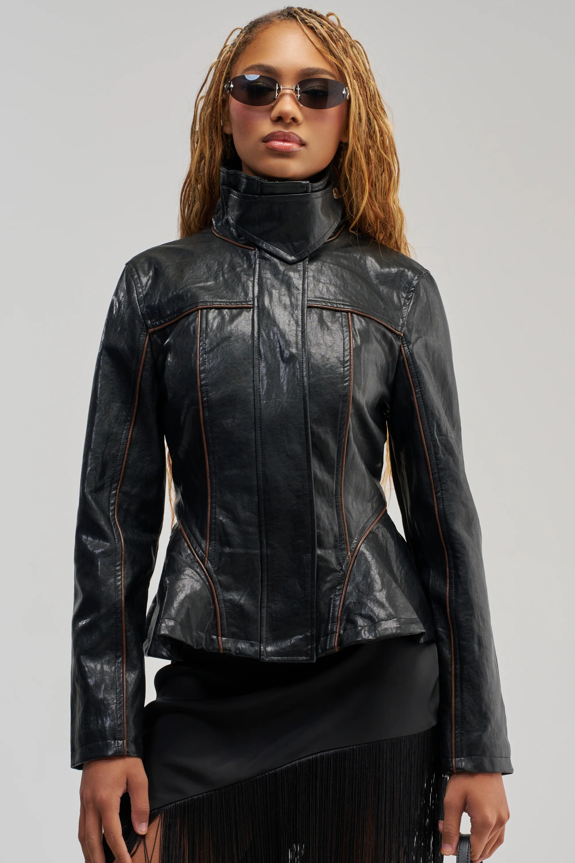 Faux Leather Moto Peplum Jacket, Black | AKIRA | AKIRA