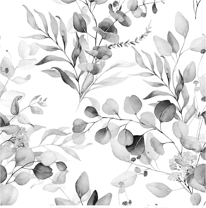 HAOKHOME Peel and Stick Wallpaper Boho Black/Grey/White Eucalyptus Leaf Floral Wall Mural Home Nu... | Amazon (US)