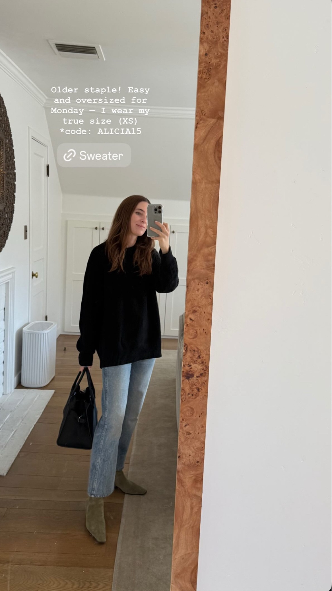 A classic black fisherman sweater for Monday — I’ve had this one a few years now and it’s such a staple.

code: ALICIA15 for Jenni Kayne