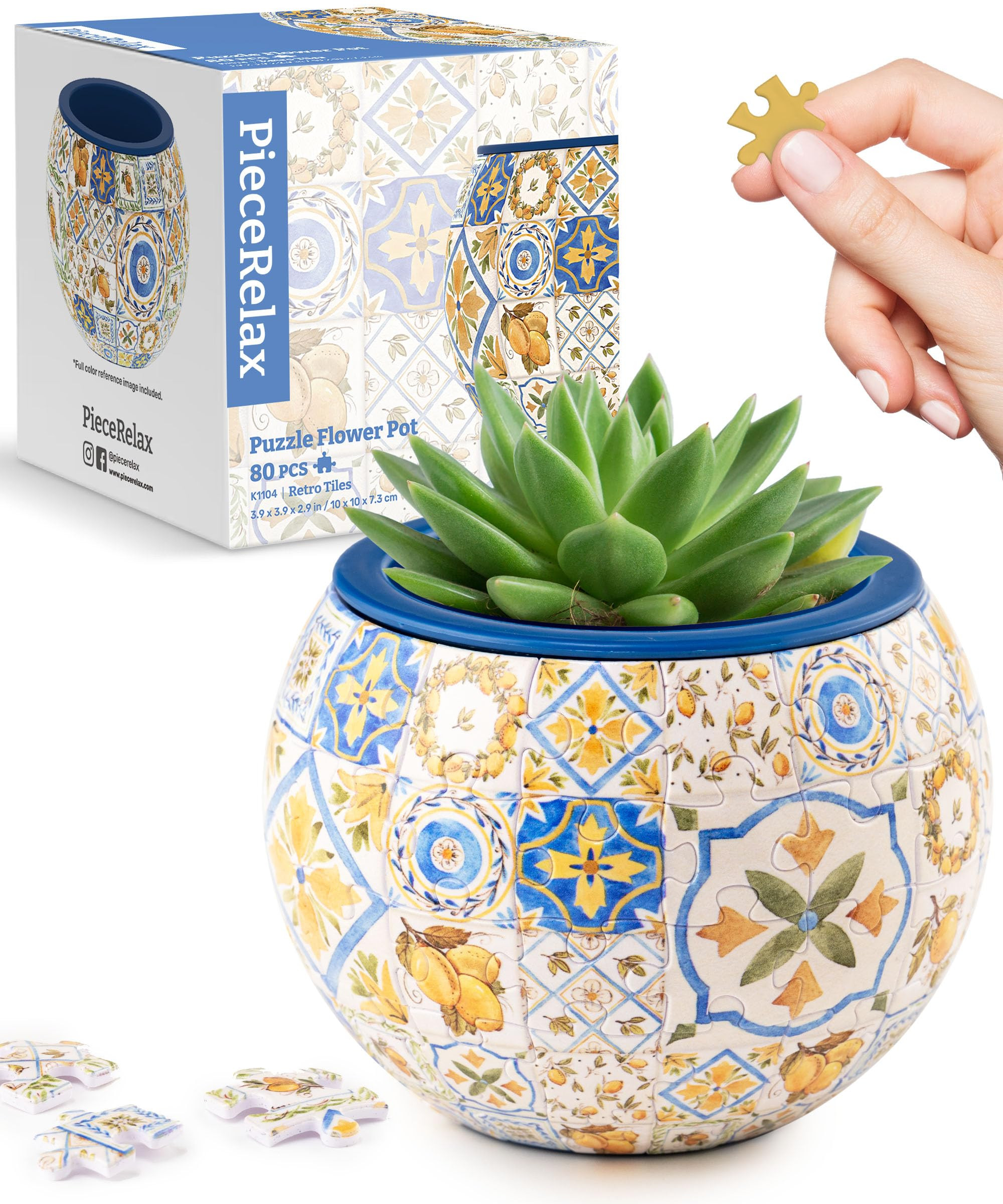 PieceRelax 3D Puzzle Planter - Retro Tiles - Danish Folklore Style, Home Decor Flower Pots for In... | Amazon (US)