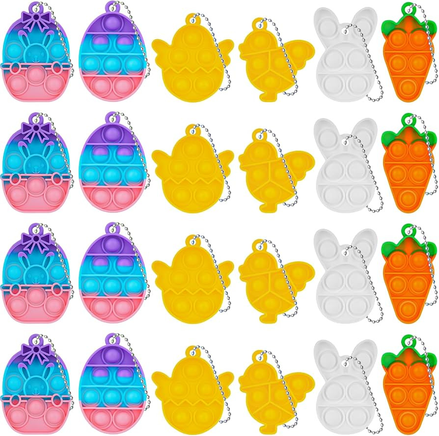 24 Pcs Easter Mini Push Pop Bubble Fidget Toy, Keychain Bubble Pop Desk Toy, Fidget Keychain Reli... | Amazon (US)