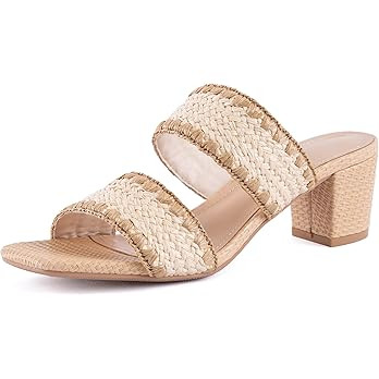 N.N.G Women Heels Sandals Braided Block Nude Summer Chunky Square Leather Woven Comfort Strappy D... | Amazon (US)