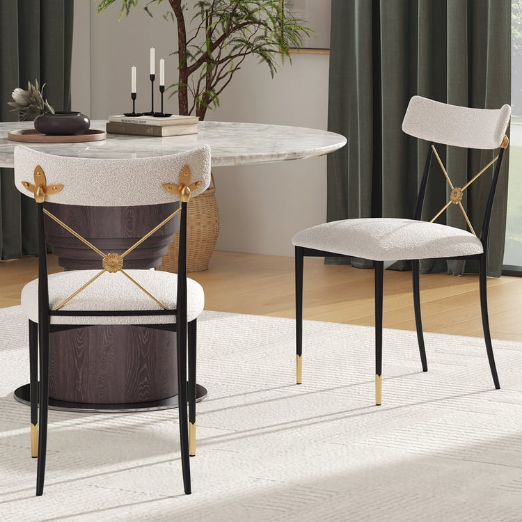 Mid-Century Modern Dining Chairs with Sherpa Upholstery White | Homary