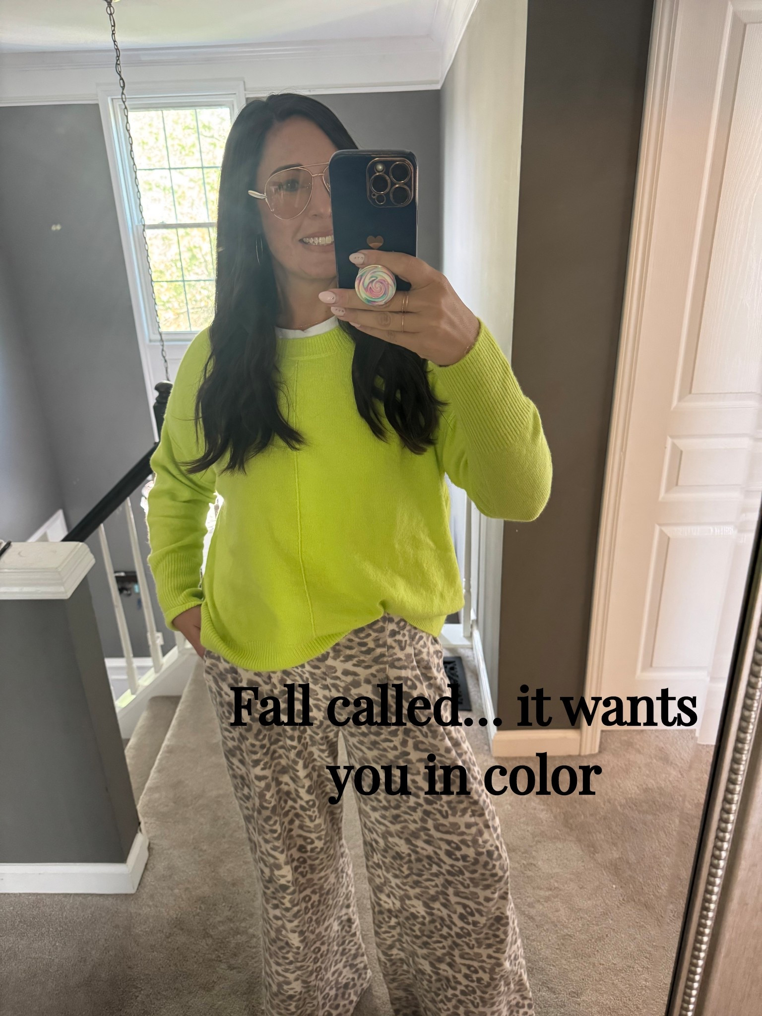 Fall called… it wants you in color!

Bright, bold, and cozy ✨ This neon sweater is giving major mood boost energy — paired with leopard wide-legs for the perfect “comfy but put-together” fall look. Add oversized sunnies and you’re good to go 😎 #BuyerApproved
(My sweater is from last year BUT I found a few options for you!)

#LTKFinds #AmazonFinds #TargetStyle #FallFashion #ViralSweater #OOTD #StyleOver40 #BuyerApproved #AffordableStyle #ComfyAndCute #LeopardStyle #NeonSweater #TrendingNow #EverydayStyle #FashionInspo #FallOutfitInspo #ChristinaWithLove #LookForLess #ChicAndCasual

eon sweater, fall outfit, cozy look, trending outfit, wide leg pants, leopard print, comfy outfit, fall fashion, women’s style, outfit inspo, everyday look, viral find, affordable fashion, Target outfit, Amazon finds, buyer approved, over 40 style, LTK fashion, TikTok trend