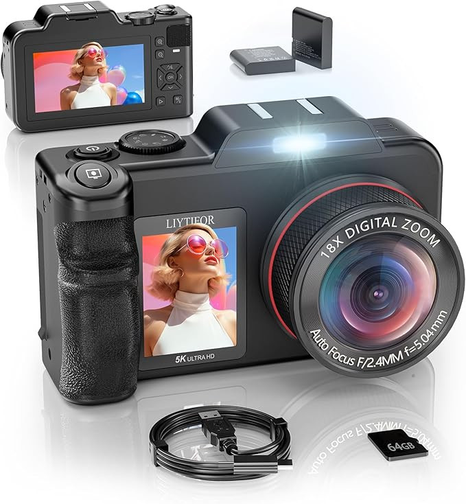 5K Digital Camera for Photography, 80MP 3.5"+2" Dual Screen for Self-Framing 18X Zoom Autofocus V... | Amazon (US)