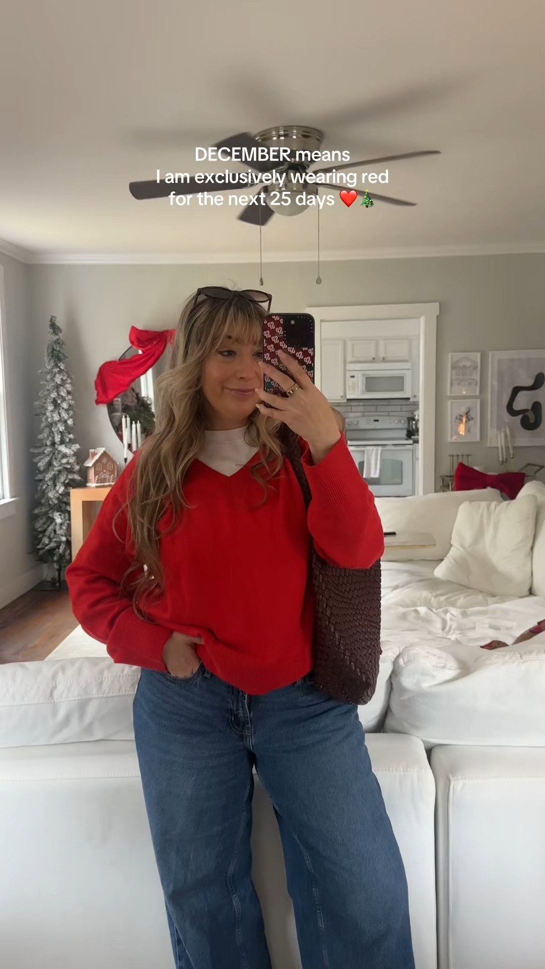 Casual holiday outfit - love this cozy soft oversized sweater! The perfect red for the holidays! I sized up to xl! 

#LTKFindsUnder50 #LTKootd #LTKHoliday