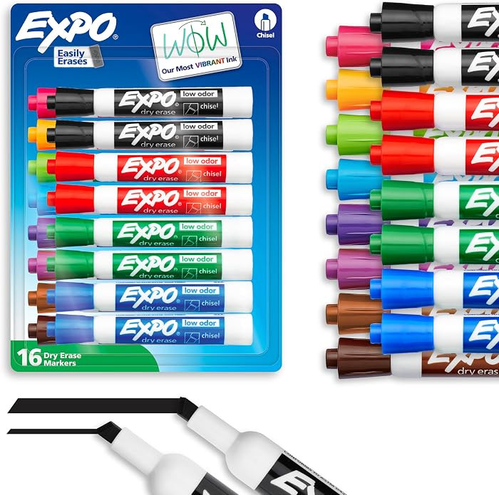 EXPO Dry Erase Markers, Low Odor Ink, Assorted Colors, Chisel Tip, 16 Count - Whiteboard, Calenda... | Amazon (US)