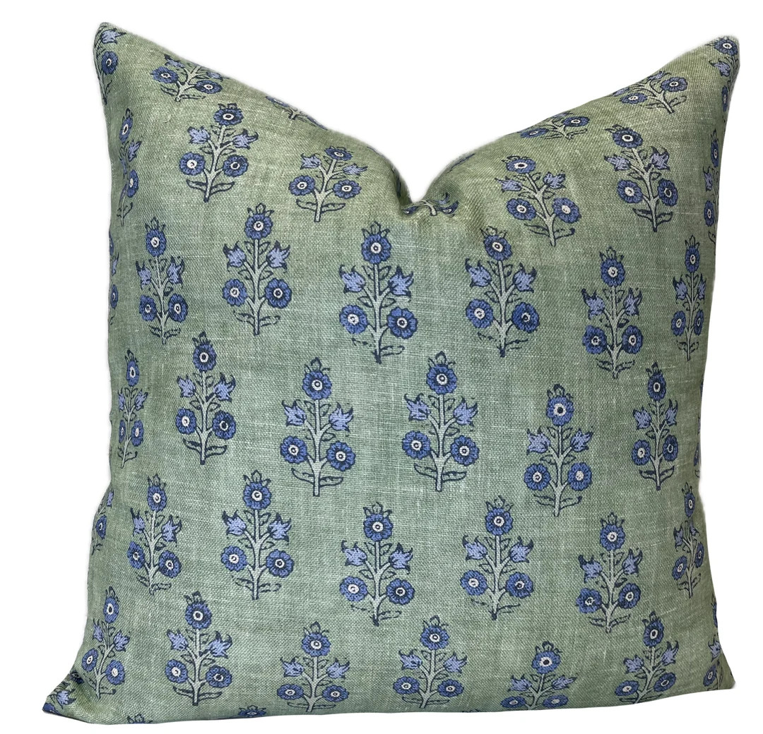 G.P & J Baker Poppy Sprig Green/Blue Double Sided Cushion Cover Pillow Cover | Etsy (US)