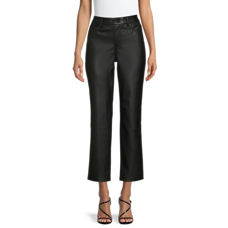 Time and Tru Women's High Rise Straight Faux Leather Pants | Walmart (US)