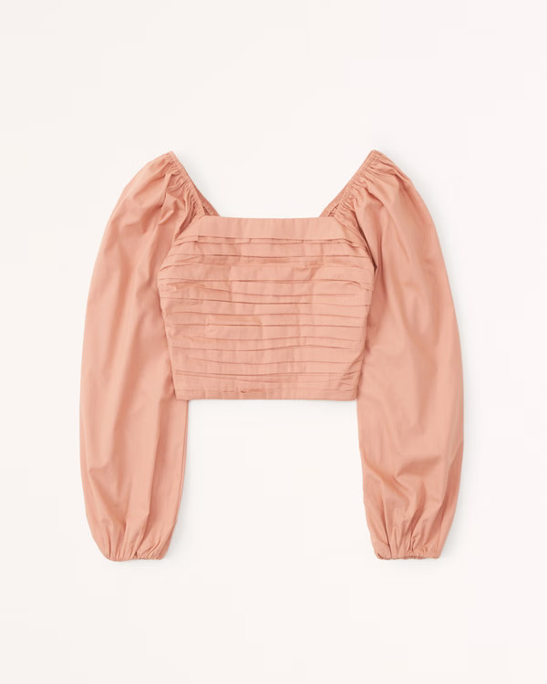 Long-Sleeve Ruched Bodice Puff Sleeve Top | Abercrombie & Fitch (US)