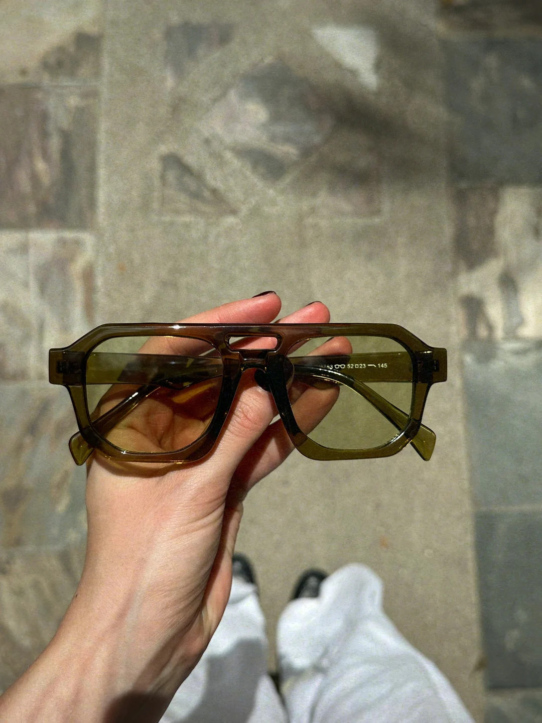 Square Retro Aviator Sunglasses | Transparent Glasses With Light Olive Green Lenses | Trendy Glas... | Etsy (US)