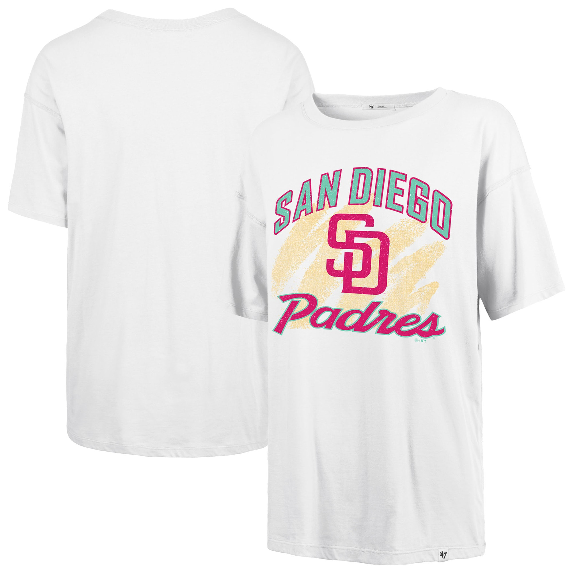 Women's San Diego Padres  '47 White City Connect Sadie Distressed T-Shirt | MLB Shop