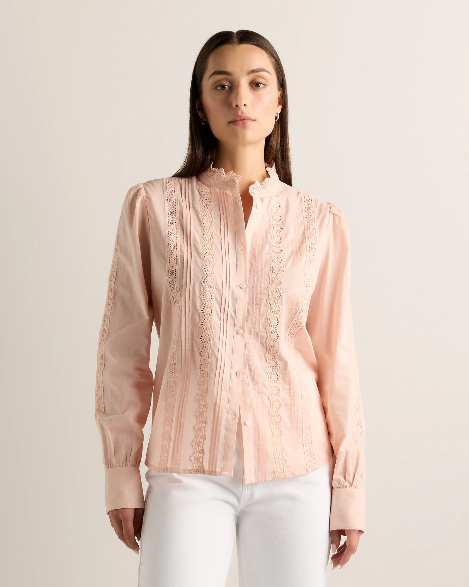 Quince | Women's Voile Lace Detail Blouse in Classic White, Size Medium, Organic Cotton | Quince