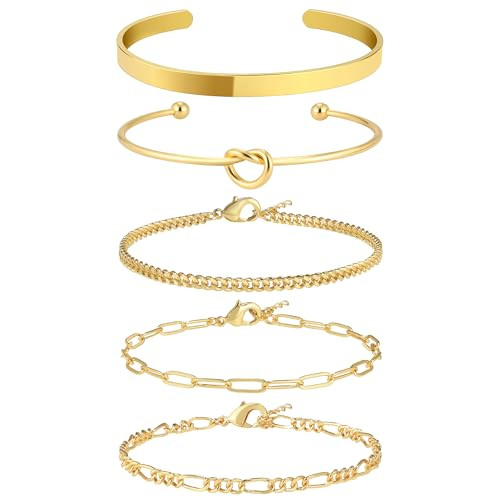 IDJEOABL Gold Bangle Bracelets Stack for Women Trendy 14K Gold Plated Cuff Bracelet Set Jewelry for Women Non Tarnish | Amazon (US)