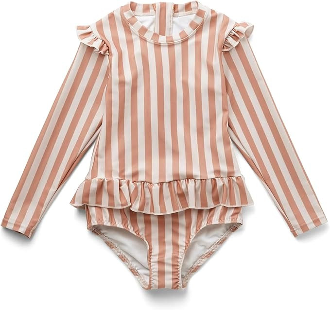 Girls Long Sleeve Swimsuits One Piece Rash Guard Bathing Suit with Ruffle Butt | Amazon (US)