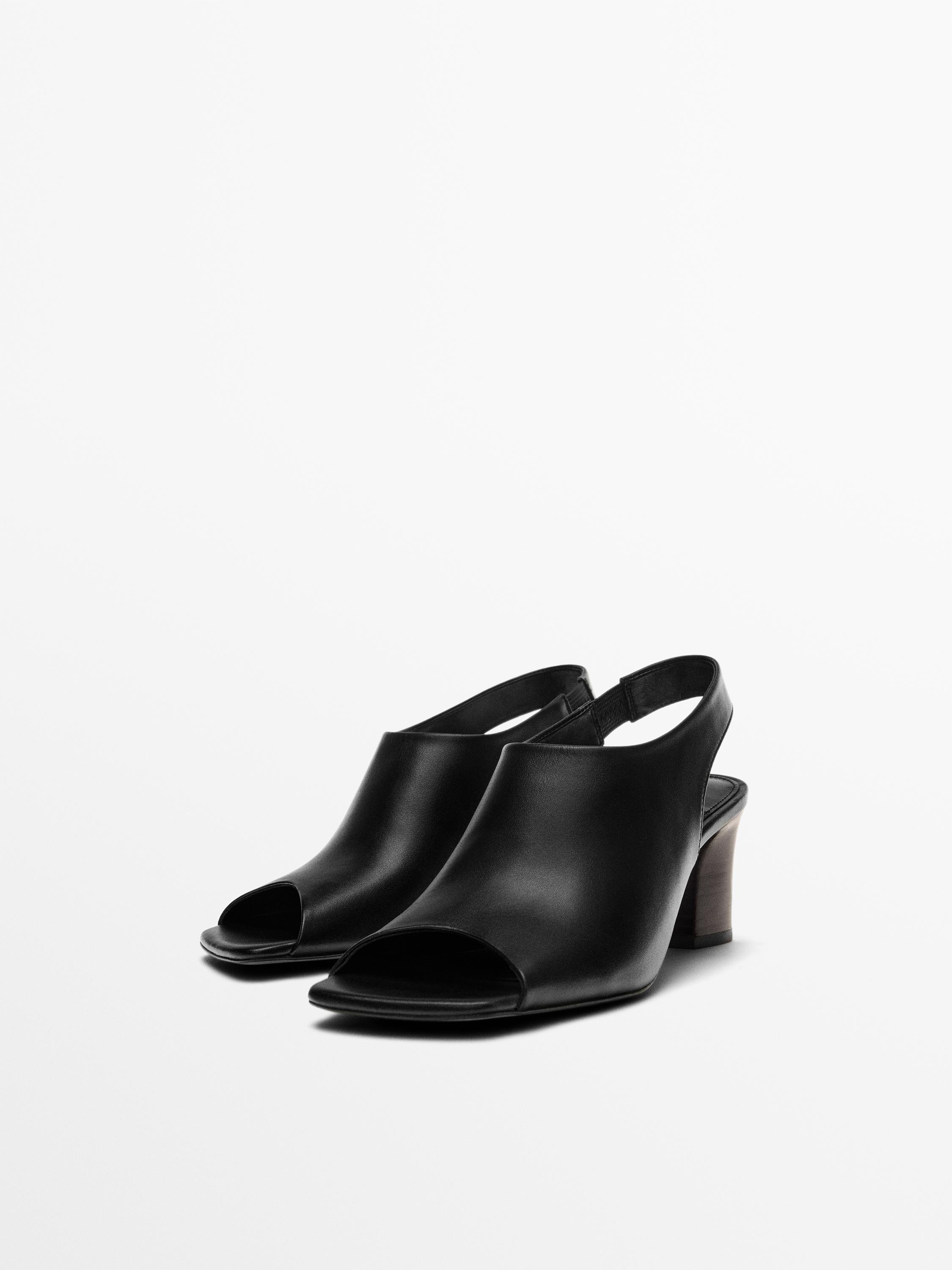 Leather sandals with block heel | Massimo Dutti US