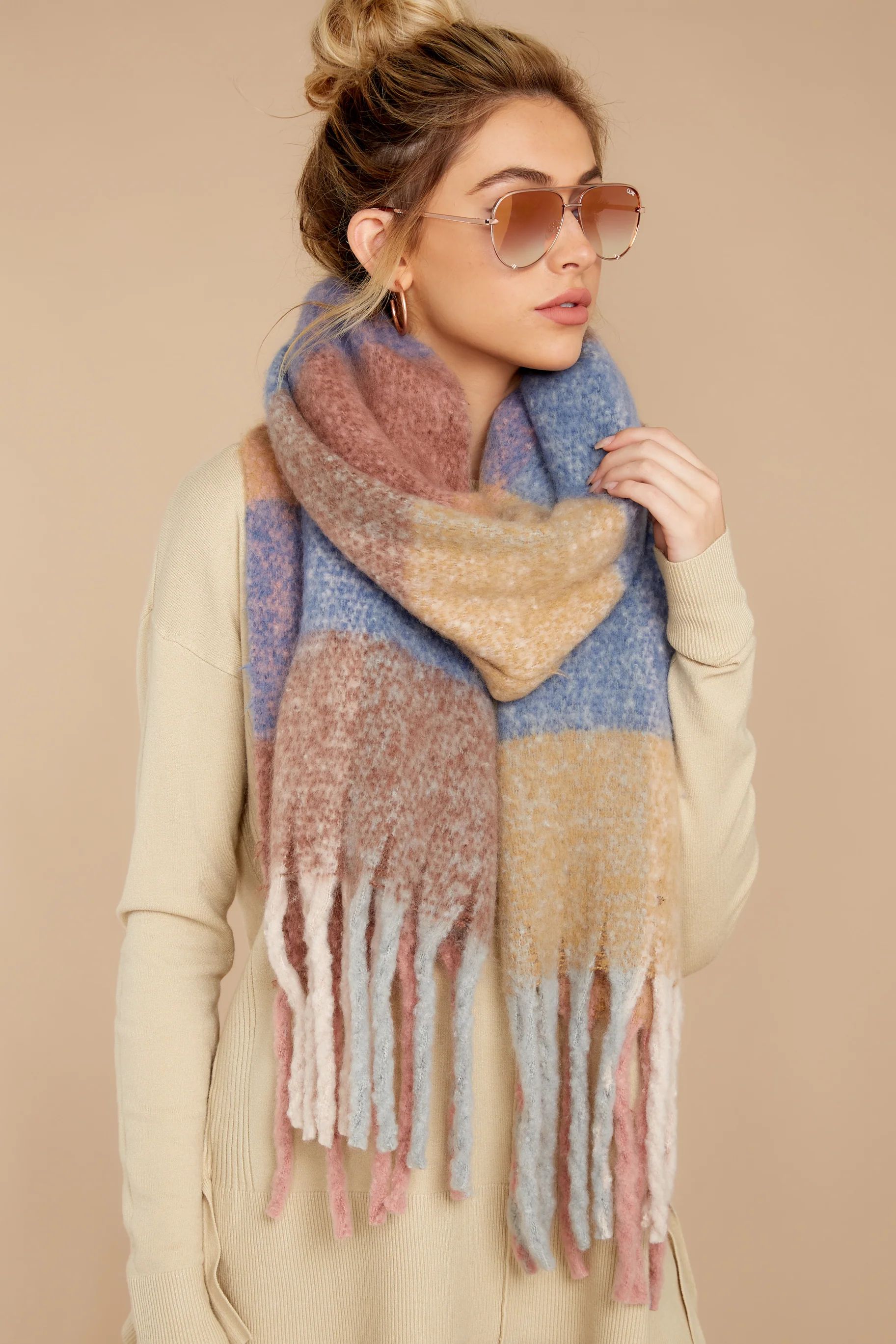 Wrapped in Warmth Light Blue Multi Scarf | Red Dress 