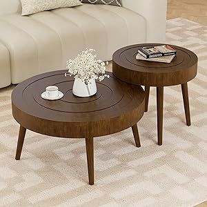 HOMPUS Nesting Coffee Tables w Wood Grain Finish, 2 Pieces Living Room Table Sets w Wood Legs, Ro... | Amazon (US)
