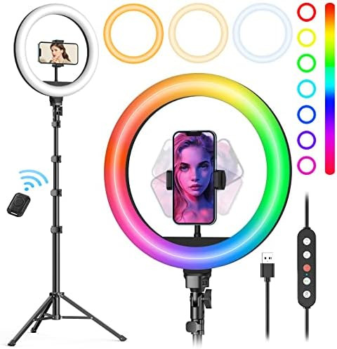 Weilisi 10" Ring Light with Stand 72'' Tall & Phone Holder,38 Color Modes Selfie Ring Light with ... | Amazon (US)