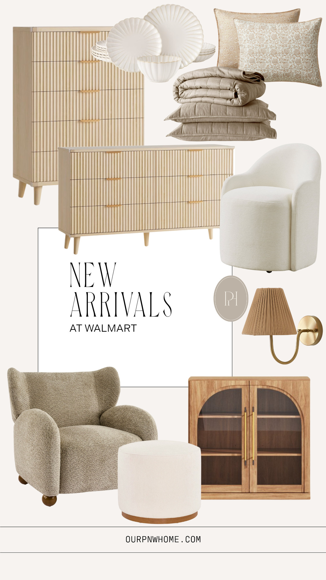 New arrivals I'm loving at Walmart!

Neutral home, neutral bedroom, bedroom furniture, fluted dresser, ribbed dresser, reeded dresser, bedside table, accent table, glass door cabinet, sideboard, buffet, living room furniture, neutral armchair, accent chair, living room seating, white ottoman, footstool, footrest, wall sconce, neutral bedding, quilted bedding, pillow shams, scalloped dishes, kitchen essentials, dining set, upholstered dining chair 

 #LTKSeasonal #LTKHome