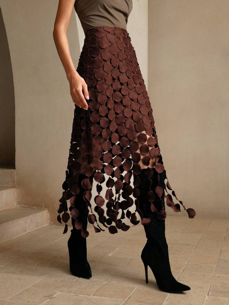 Anewsta Laser Cut Multi Circle Double Layered Skirt Maxi Women Outfit | SHEIN