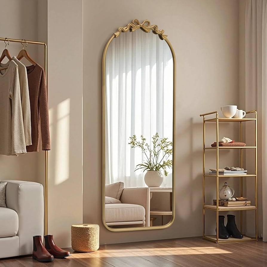Besdomus Arched Mirror Full Length: 21"x56" Bow Gold Arch Floor Mirror - Antique Baroque Traditio... | Amazon (US)