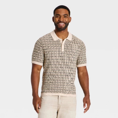 Men's Short Sleeve Jacquard 3 Button Sweater Polo - Goodfellow & Co™ Brown L | Target