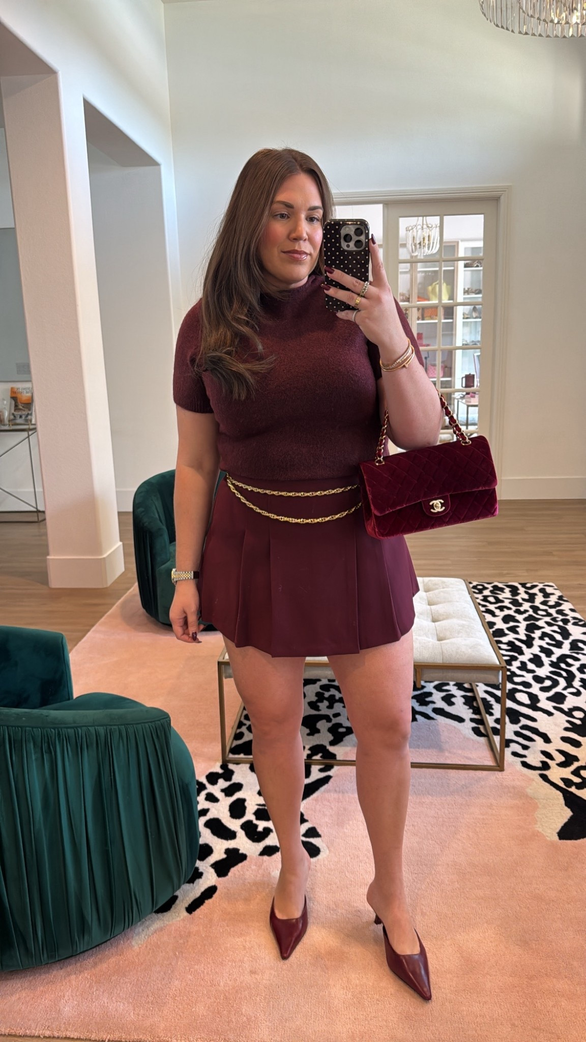 curvy midsize fall monochromic burgundy outfit 🍷 wearing size xl in top and skort 

#LTKMidsize #LTKFindsUnder50 #LTKSeasonal