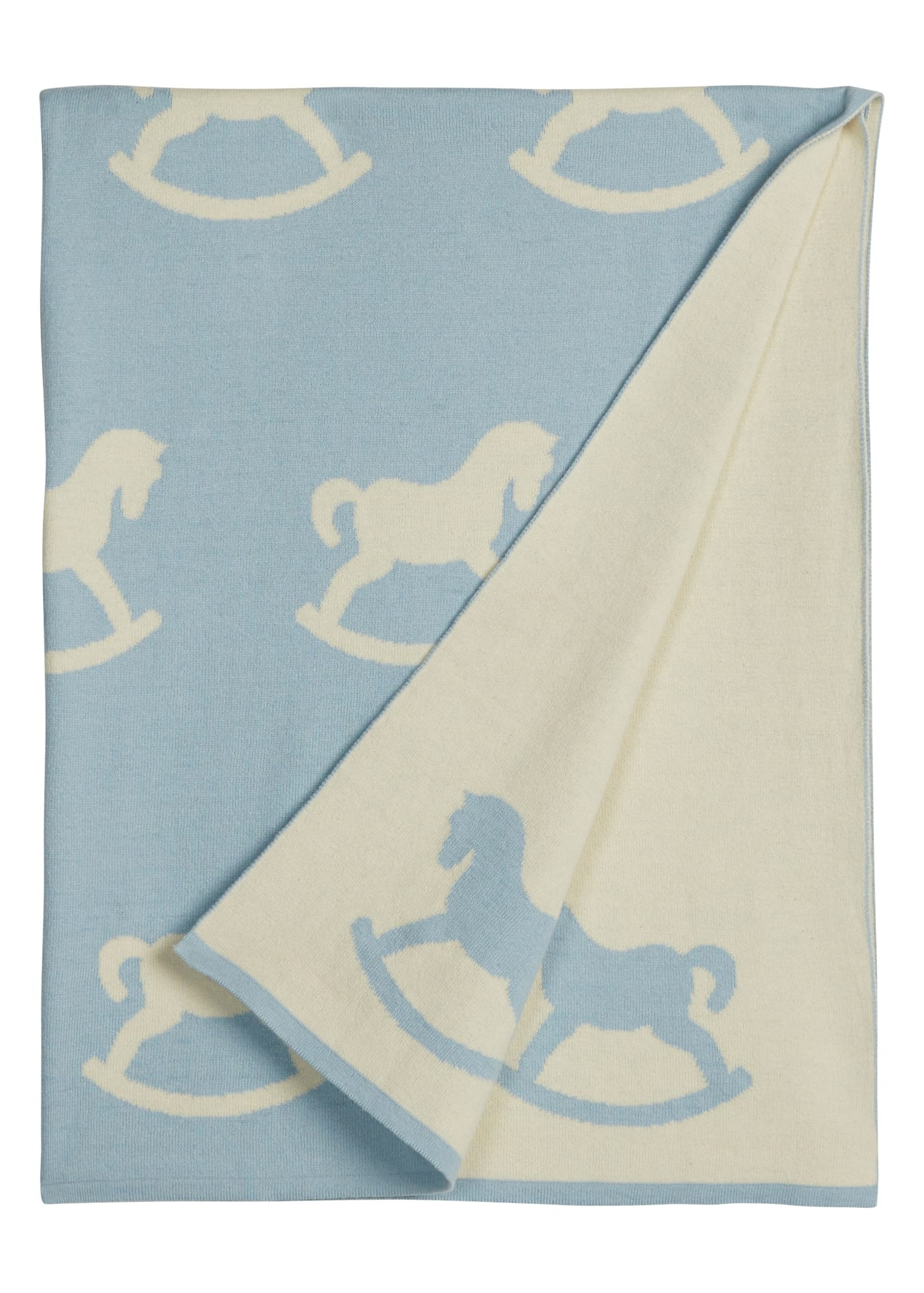 Blue Rocking Horse Baby Boys Nursery Blanket | Little English
