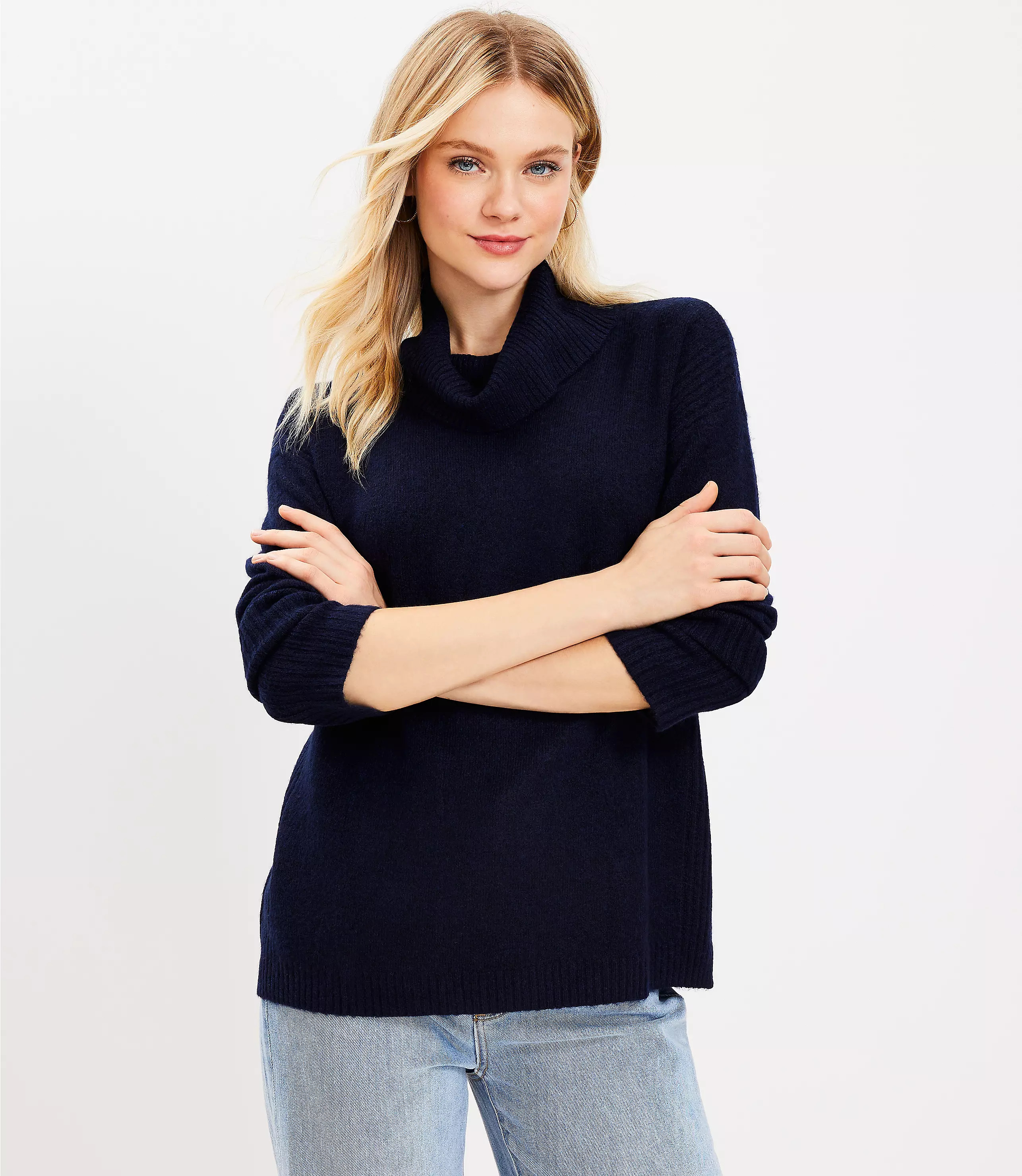Ribtrim Turtleneck Tunic Sweater | LOFT