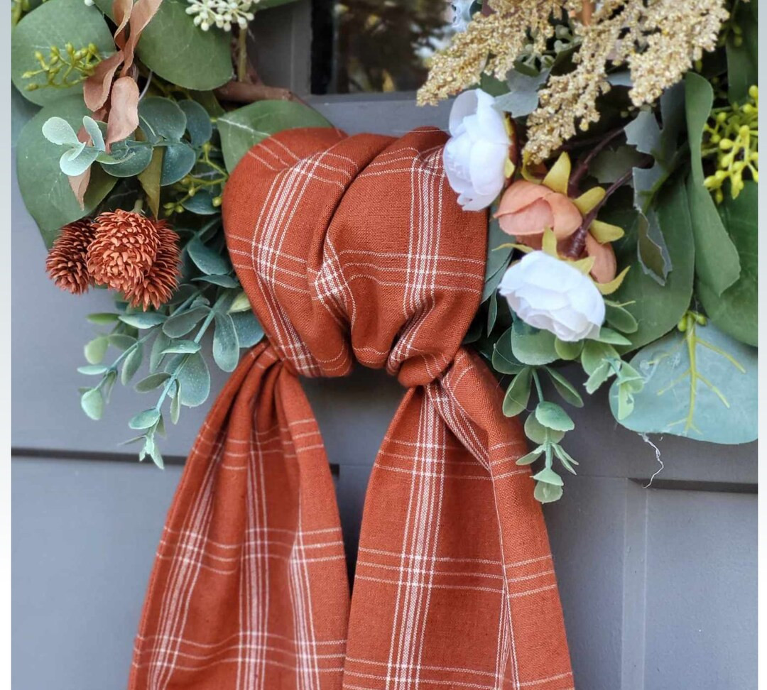 Plaid Fall Wreath Sash for Front Door Fall Decor Brown Plaid Wreath Scarf for Boxwood Wreath Terr... | Etsy (US)
