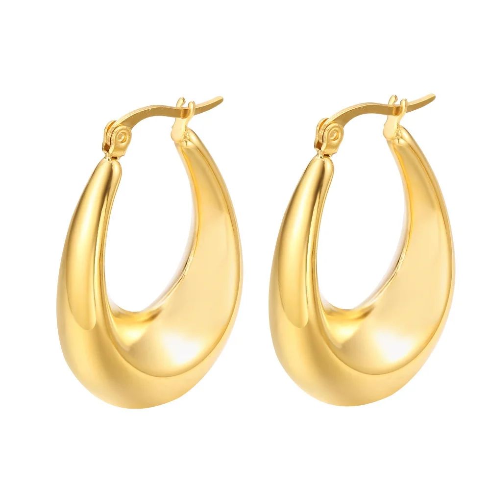 Gold Chunky Hoop Earrings for Women Girls 14k Gold Plated Oval Thick Huggie Hoops Earring | Walmart (US)