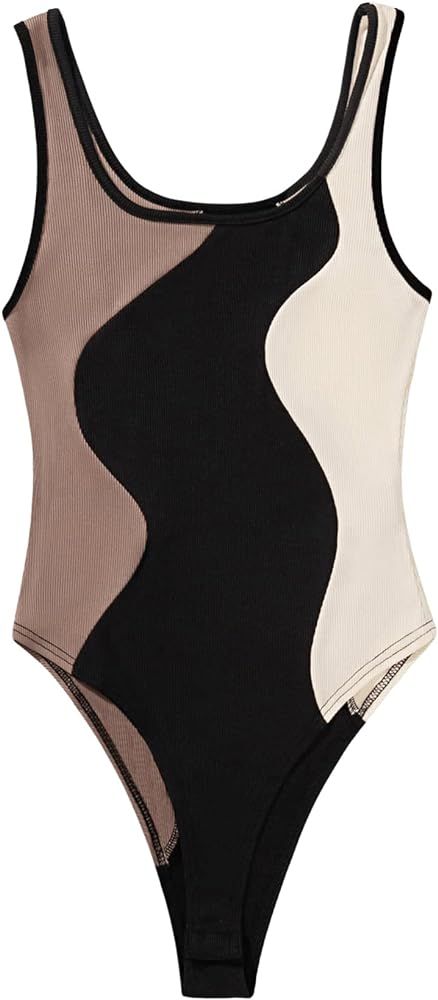Floerns Women's Color Block Sleeveless Rib Knit Tank Top Bodysuit Leotard | Amazon (US)