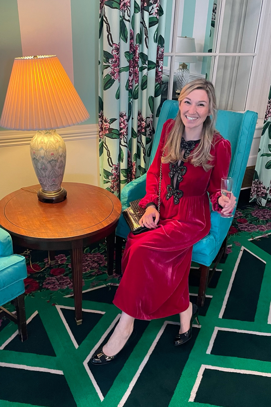 Back in the land of happiest colors. The Saloni velvet Camille is worth every penny - the hype is warranted. My sequin Ferragamo bag was a fantastic find on #therealreal. It’s also covered in the mini cupcake it sat on during the ride back from dinner, so if anyone has tips to get blue icing out of sequins, I’m all ears. 

#ferragamo #saloni #salonibowdress #bowdress #eventdressing #transitionalstyle #thegreenbrier #weddingguestdress

#LTKSeasonal #LTKwedding