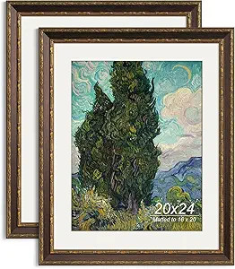 Yaetm 20x24 Vintage Picture Frame, Ornate Antique Bronze 20x24 Frame for Wall, White Mat for 16x2... | Amazon (US)