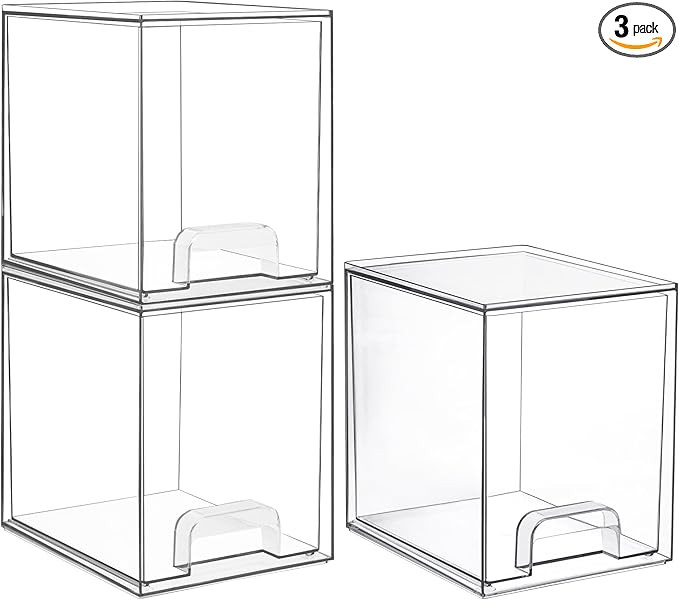 Vtopmart 7.6" H Clear Stackable Storage Drawers, 3 Pack Plastic Organizers Bins for Skincare, Cos... | Amazon (US)