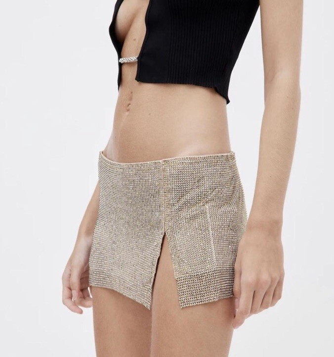 Poster Girl Mia Chainmail Mini Rhinestone Skirt In Gold XS | eBay UK