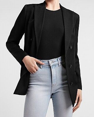 Double Breasted Belted Linen-Blend Blazer | Express