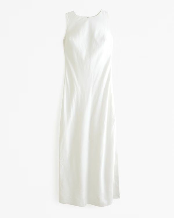 High-Neck Linen-Blend Midi Dress | Abercrombie & Fitch (US)