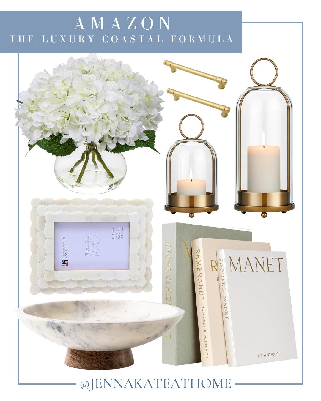 Amazon coastal home includes candle holders, drawer pulls, faux florals, frame, decorative bowl, and decorative books.

Home decor, coastal home, looks for less, coastal decor

#LTKHome #LTKSeasonal #LTKSaleAlert